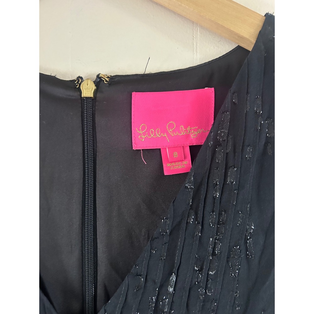 Lilly Pulitzer Cleme Silk Dress in Onyx Fish Clip Chiffon Metallic Black sz 8 - Picture 3 of 4